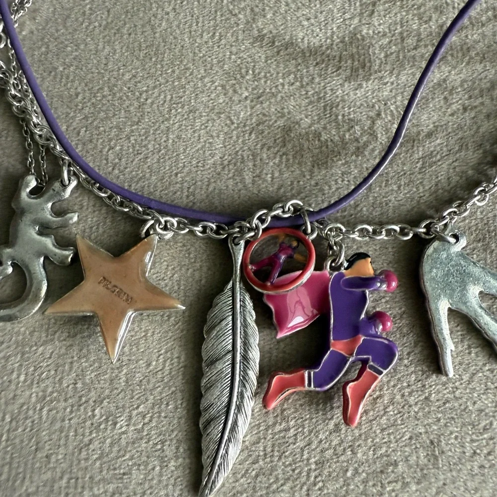 Pilgrim Kids Purple Multi-Charm Necklace with Silver and Pink Accents